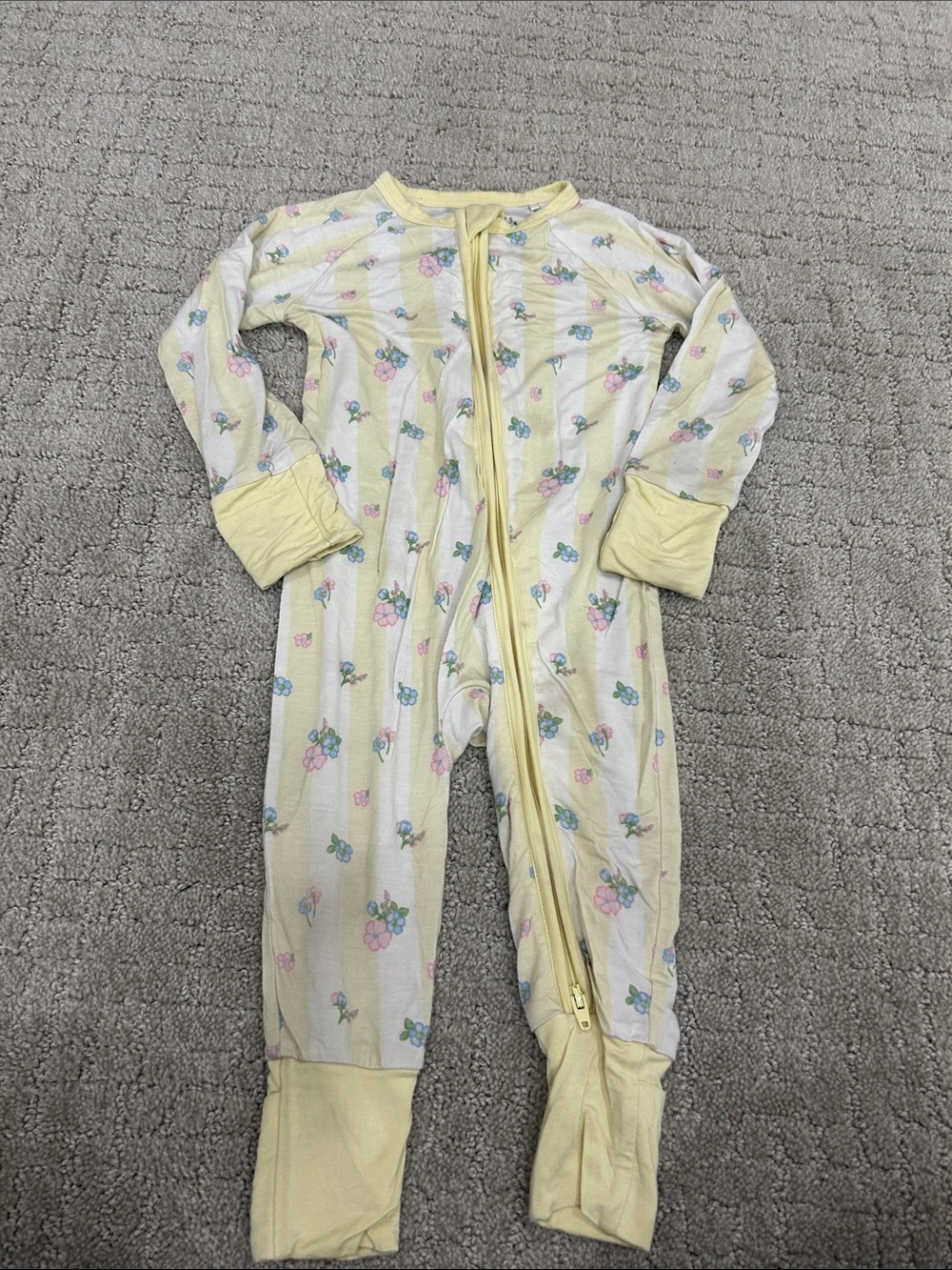 Yellow Floral Zip-Front Kids Footed One-Piece